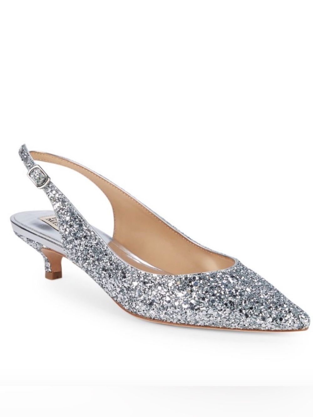 Badgley Mischka Stephanie II Silver Glitter Slingback Kitten Heels 8